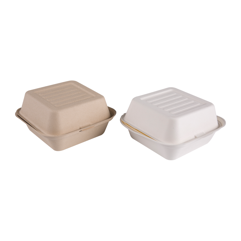 Conteneur de déjeuner de hamburger à emporter carré de bagasse de canne à sucre