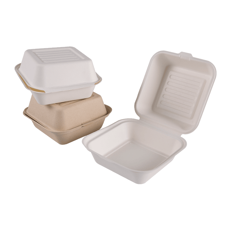 Conteneur de déjeuner de hamburger à emporter carré de bagasse de canne à sucre